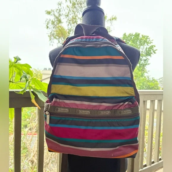 Lesportsac Multicolor Striped Backpack LeSportsac Beverly Quilted Backpack, Watercolor Stripe  main image 3